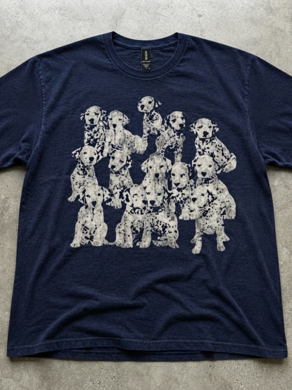 Gildan Navy Tee with Dalmatian Puppy Graphic